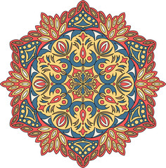 Vintage color mandala with flower and leaf elements. Mandala design. Mandala poster. Relax and meditation. 