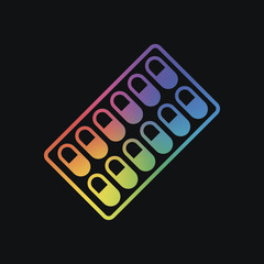 Pack Pills Icon. Rainbow color and dark background