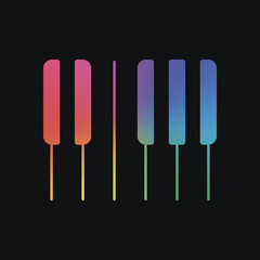 Piano keyboard icon. Horizontal view. Rainbow color and dark bac