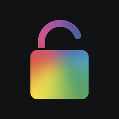 unlock icon. Rainbow color and dark background