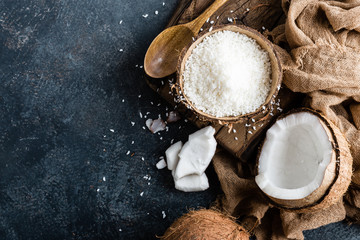 Coconut flakes in bowl