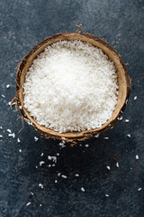 Coconut flakes in bowl