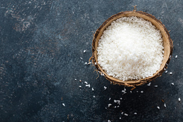 Coconut flakes in bowl