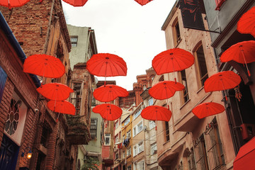  Colorful houses of the Balat district, Istanbul, Turkey.