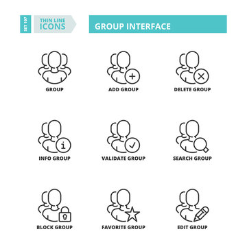 Thin line icons. Group interface