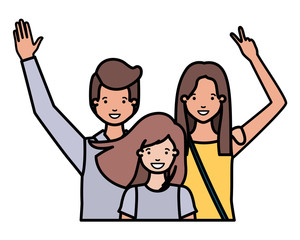 family smiling and waving avatar character