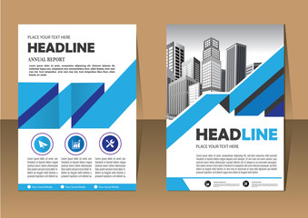 Brochure template layout, cover design annual report, magazine, flyer or booklet in A4 with blue geometric shapes on polygonal background