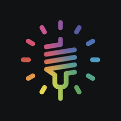 led lamp icon. Rainbow color and dark background