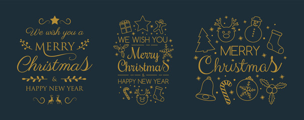 Concept of Christmas ornaments with wishes. Vector.