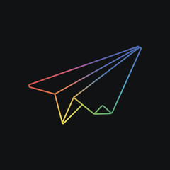 paper plane. origami glider. Rainbow color and dark background