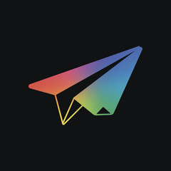 paper plane. origami glider. Rainbow color and dark background