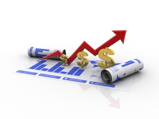 3d rendering Stock market online business concept. business Graph with dollar sign