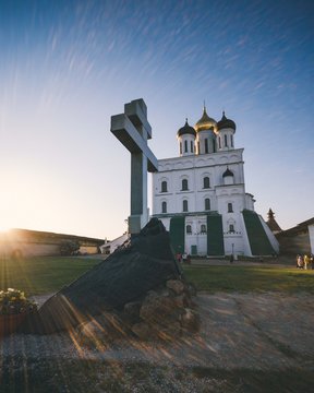 Old church with a cross, pskov