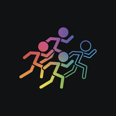 running people. team with leader. Rainbow color and dark backgro