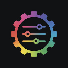 setting icon in gear. Rainbow color and dark background