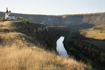 Ortodox church in Old Orhei, Moldova landmark. Christian Orthodox rock monastery