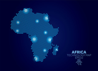 Africa dotted technology map. Modern data communication concept