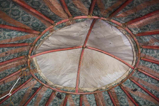 Ceiling of a metal yurt called "Chinese yurt", Kol Ukok, Kochkor, Kyrgyzstan