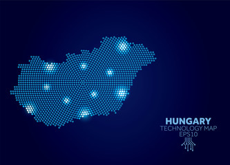 Hungary dotted technology map. Modern data communication concept