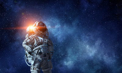 Spaceman and his mission. Mixed media
