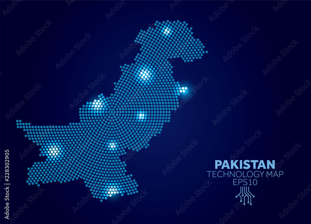 Poster Pakistan dotted technology map. Modern data communication concept