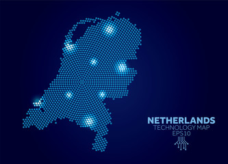 Netherlands dotted technology map. Modern data communication concept