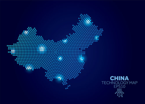China dotted technology map. Modern data communication concept