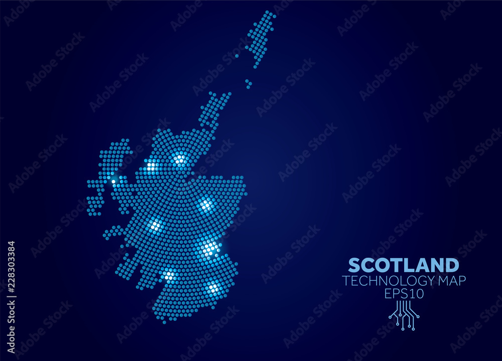 Wall mural Scotland dotted technology map. Modern data communication concept - Wall murals