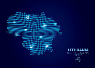 Obraz premium Lithuania dotted technology map. Modern data communication concept