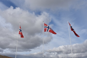 Norwegen, Fahne, Flagge, Wind, Wolken, Staatsflagge, Nation, Nationalflagge, Kreuz, Identität,...