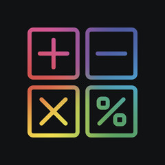 Fototapeta premium simple icon of calculator. Rainbow color and dark background