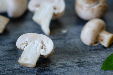 Natural organic raw mushrooms   on the table