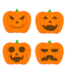 2018 Halloween Celebration- Set of four vector pumpkins with different faces.
