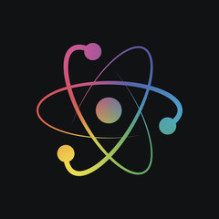 scientific atom symbol, logo, simple icon. Rainbow color and dar