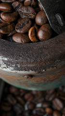 coffee grain macro photo. made in the old coffee mill