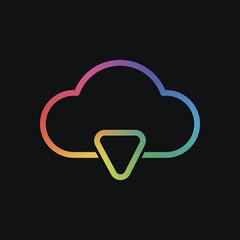 outline cloud download simple icon. linear symbol with thin outline. Rainbow color and dark background