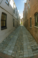 Small street with facades of typical buildings in Georgetown in Washington DC