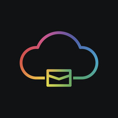 cloud mail, simple linear icon with thin outline. Rainbow color and dark background