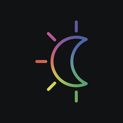 Eclipse. Simple linear icon with thin outline. Rainbow color and dark background