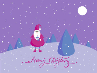 Obraz na płótnie Canvas Merry Christmas and Happy New Year card with Santa Claus.