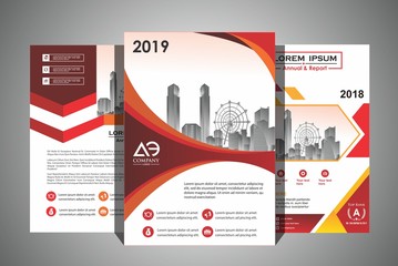 Fototapeta na wymiar cover set of a modern business brochure layout or flyer template, poster, magazine, annual report, book, booklet with red circle and gray design. Size A4 with 3 color