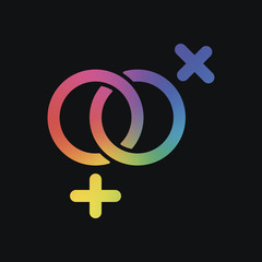 Obraz premium gender symbol. linear symbol. simple lesbian icon. Rainbow color and dark background