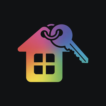 House with key. Rainbow color and dark background