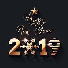 Happy New Year 2019 gold text design