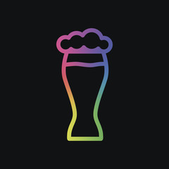 Beer glass. Simple linear icon with thin outline. Rainbow color and dark background