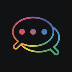 Simple chat. Couple of text clouds. Linear icon with thin outline. Rainbow color and dark background