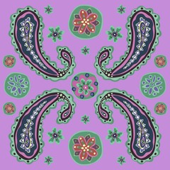 Bright hand-drawn ornament with unusual patterns in cartoon style.