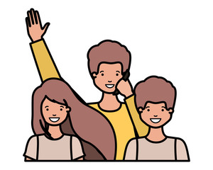 family smiling and waving avatar character