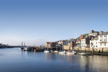 Whitby harbour, North Yorkshire seaside resort, calm and peaceful harbor