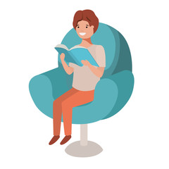 man reading book in the sofa avatar character